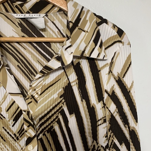 Fred David Tan/Black Button Up Peplum Blouse Size XL - Picture 2 of 5